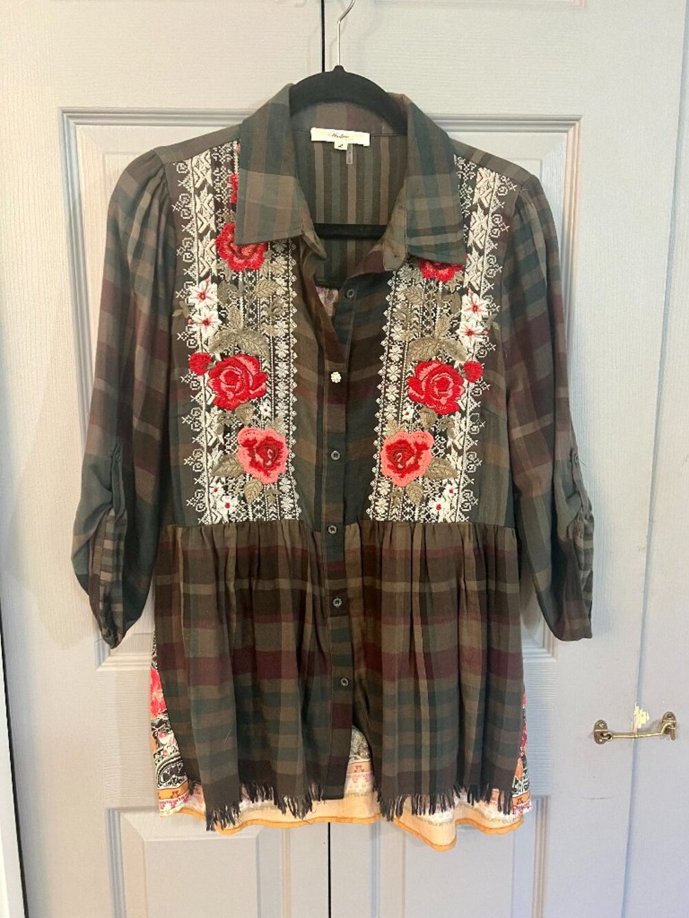 Andree by Unit, Embroidered Front Top with Floral Back.